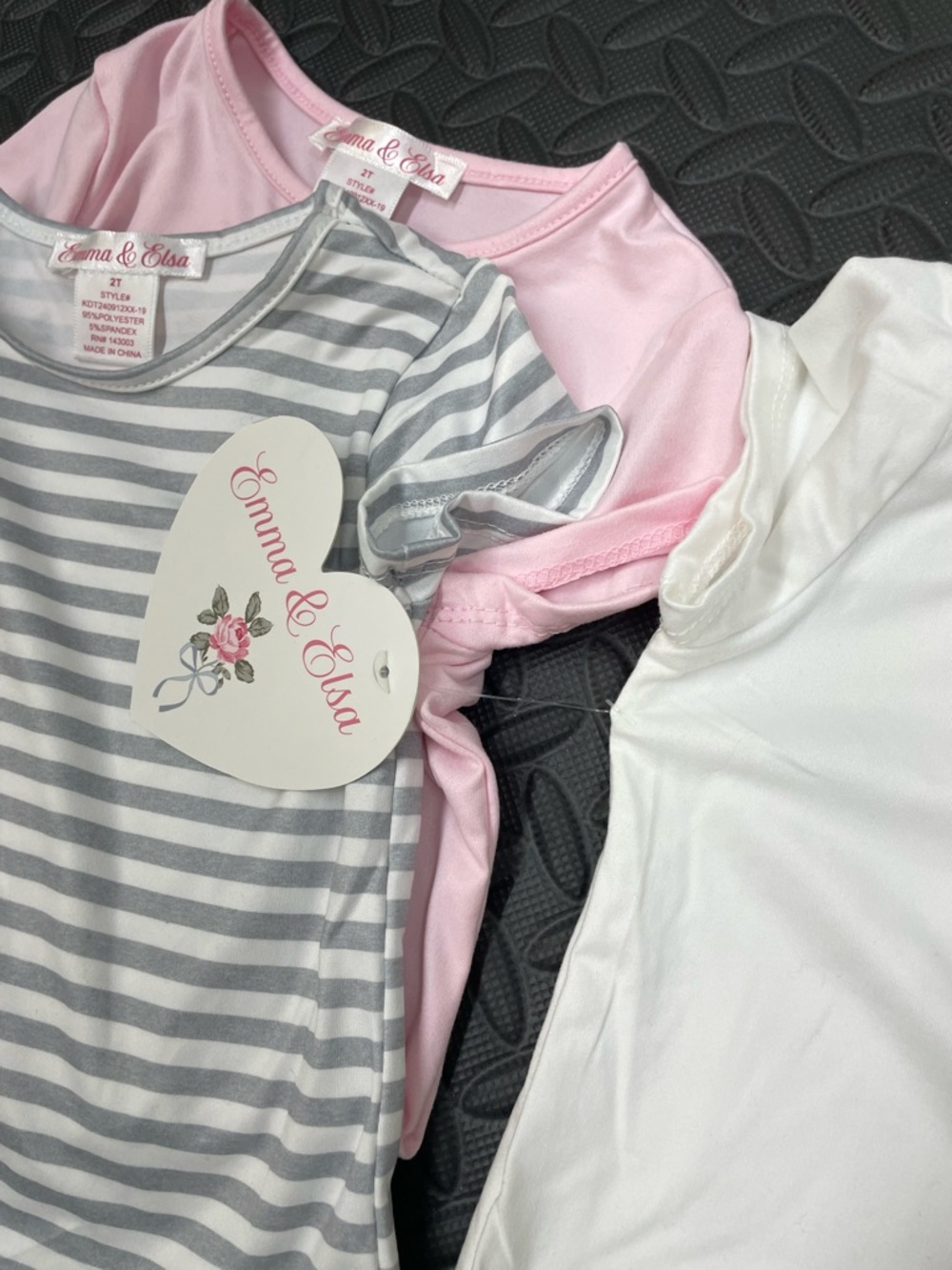 Emma & Elsa Pink, Gray Stripe & White Girls' Tops - 3 Pack NWT
